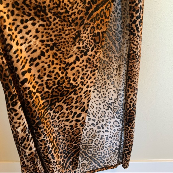 NWT Forever 21 Long Leopard Dress with Cowl Neckline and Leg Slit - Size M - Picture 4 of 7